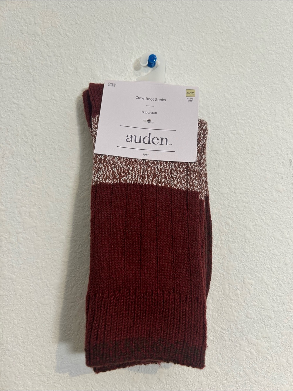 Auden Women's Crew Boot Socks - Marled Burgundy and White